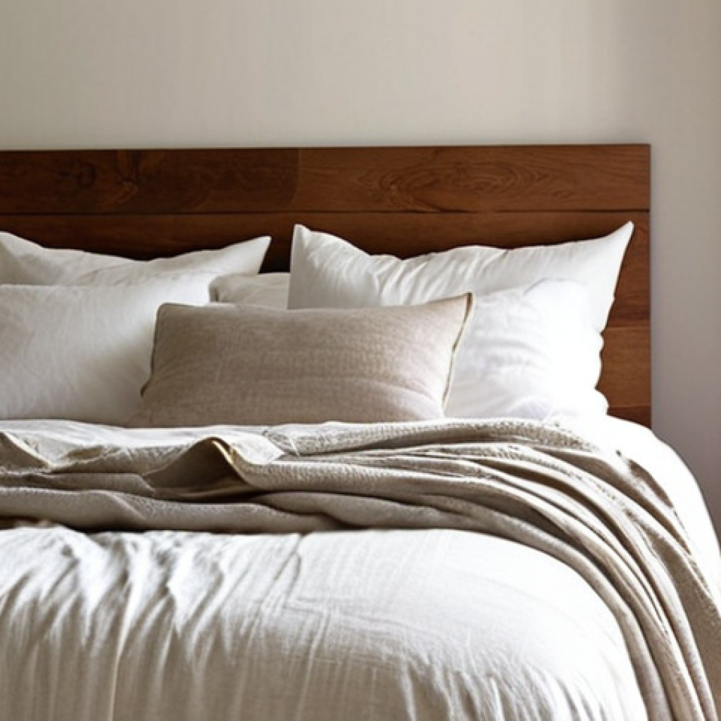 **

Prompt: "A perfectly made bed in a sunlit bedroom. Crisp white linen sheets are pulled taut, with plump pillows arranged neatly. A cozy wool blanket is draped casually at the foot of the bed. Soft, diffused light creates a calming and inviting atmosphere. The overall style is clean and minimalist, with a focus on comfort and tranquility."

**