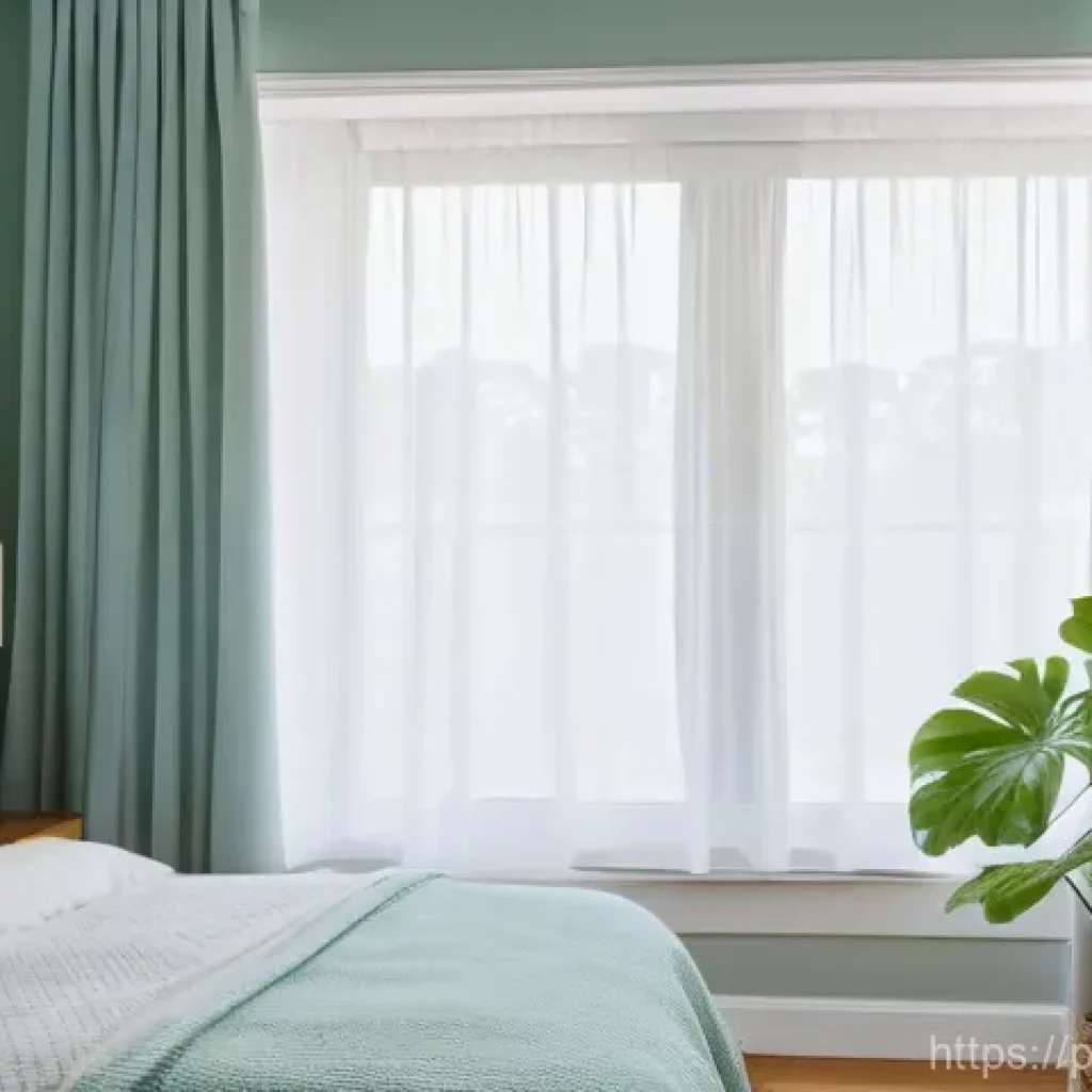 자기 전 루틴 만들기 - **A Serene Bedroom Sanctuary:** A person in comfortable, modest pajamas is gently closing a blackout...
