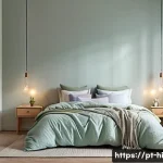 Home 21 수면 환경을 위한 인테리어 팁 - A serene bedroom interior designed for relaxation and restful sleep, featuring soft pastel color ton...