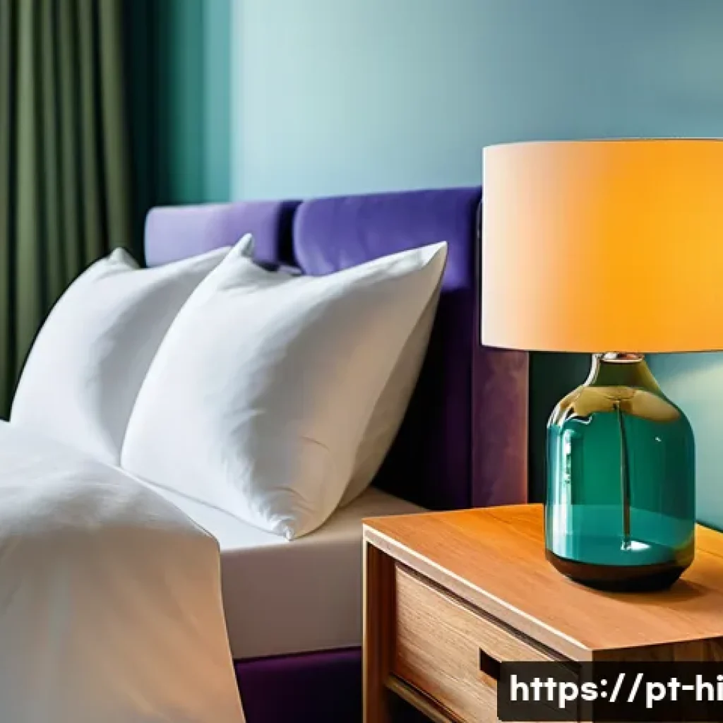수면 환경 최적화를 위한 체크리스트 - A cozy, modern bedroom interior designed for optimal sleep quality, featuring warm, dimmable lightin...