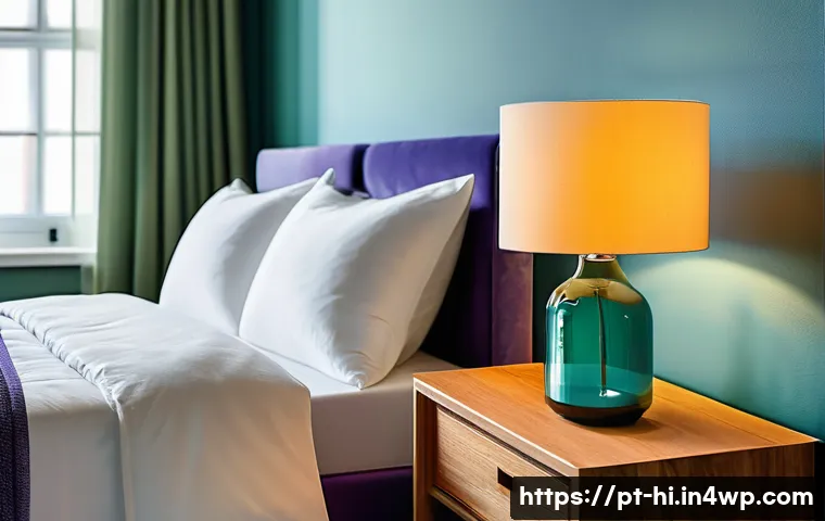 수면 환경 최적화를 위한 체크리스트 - A cozy, modern bedroom interior designed for optimal sleep quality, featuring warm, dimmable lightin...
